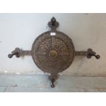 Vintage cast iron wall hanging coat hooks in the form of a shield. Condition report: No issues. 58cm