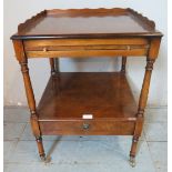 A good quality reproduction burr walnut three tier whatnot in the Regency taste. The 3/4 galleried