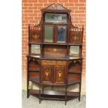 An Edwardian rosewood marquetry inlaid side cabinet with bevelled mirror panels, single drawer and