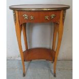 A vintage French gilt-metal mounted tulipwood & walnut lamp table with single frieze drawer,