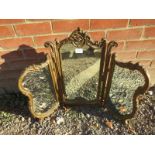 A vintage triptych dressing mirror with ornate gesso frame in the French taste & nicely silvered