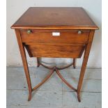 A good quality vintage mahogany sewing table in the Regency taste, with inset tooled brown