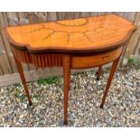 A fine 19th century satinwood turnover card table with marquetry inlay in Sheraton Revival taste,