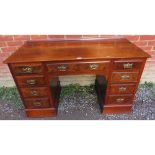 A late Victorian mahogany & burr walnut kneehole desk, having a configuration of nine graduated