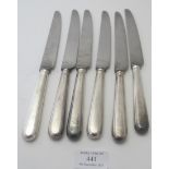 A set of six silver handled knives, Sheffield 1980. Condition report: Surface scratches.