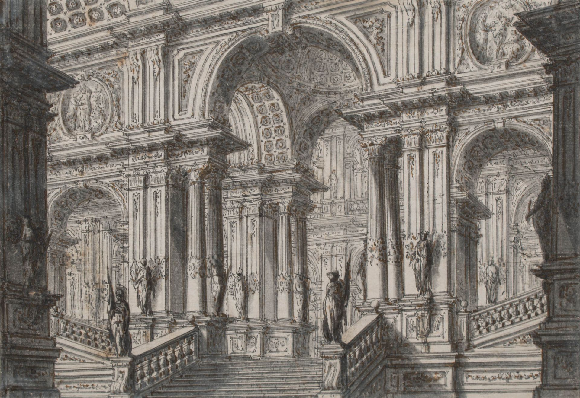 Jean-Charles Delafosse 1734–1791 Umkreis 2 Fantasie Architektur-Fantasien Tuschfeder und -pinsel auf - Bild 2 aus 2
