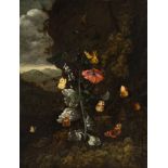 Otto Marseus van Schrieck um 1619–1678 zugeschrieben Mohnblume, Distel, Brombeere und Schmetterlinge