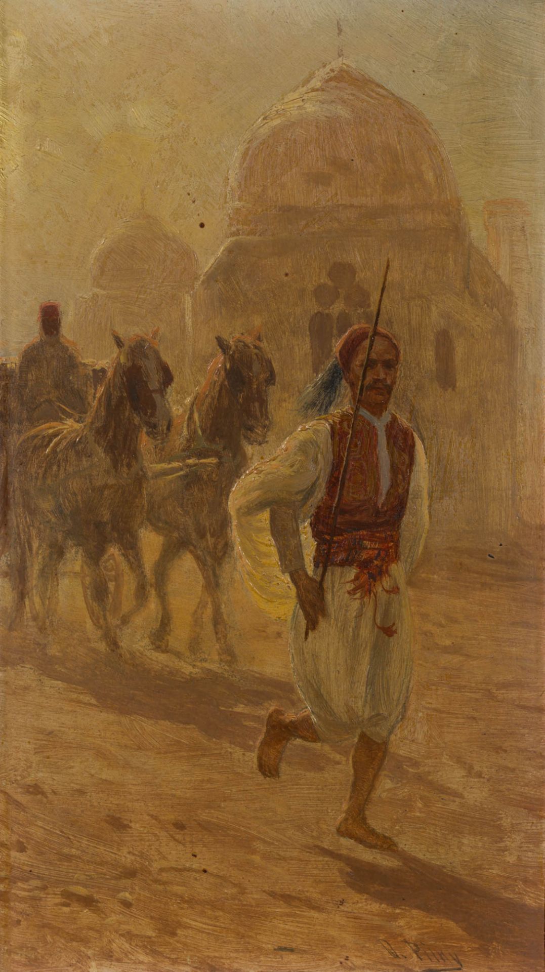 Otto Pilny 1866–1936 Paar orientalischer Szenen (Pferdeführer und Wasserverkäufer) Öl auf Holz je