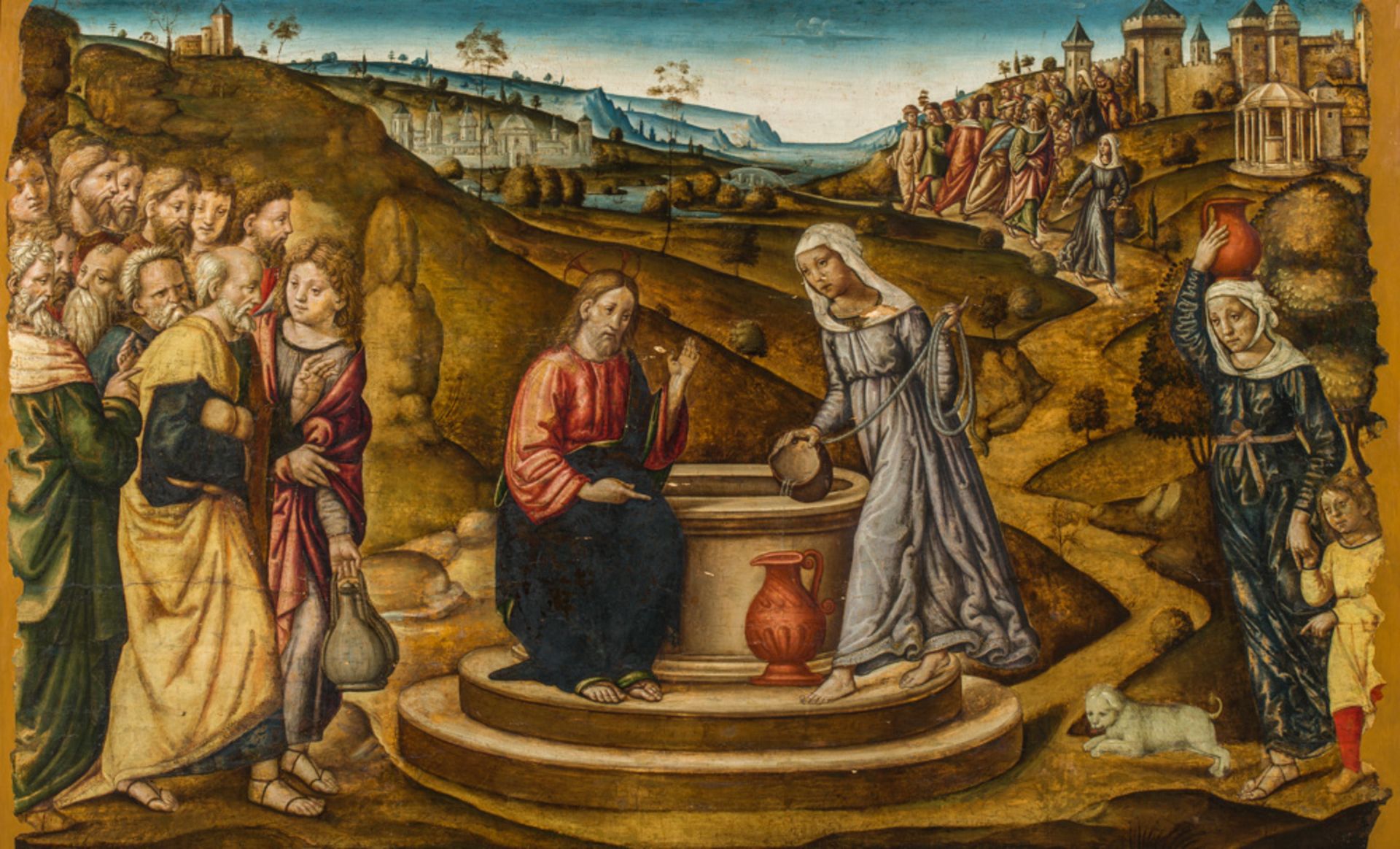 Italienische Schule 16. Jh. Christus am Brunnen um 1520 Öl auf Holz 140 x 220 cmProvenienz: