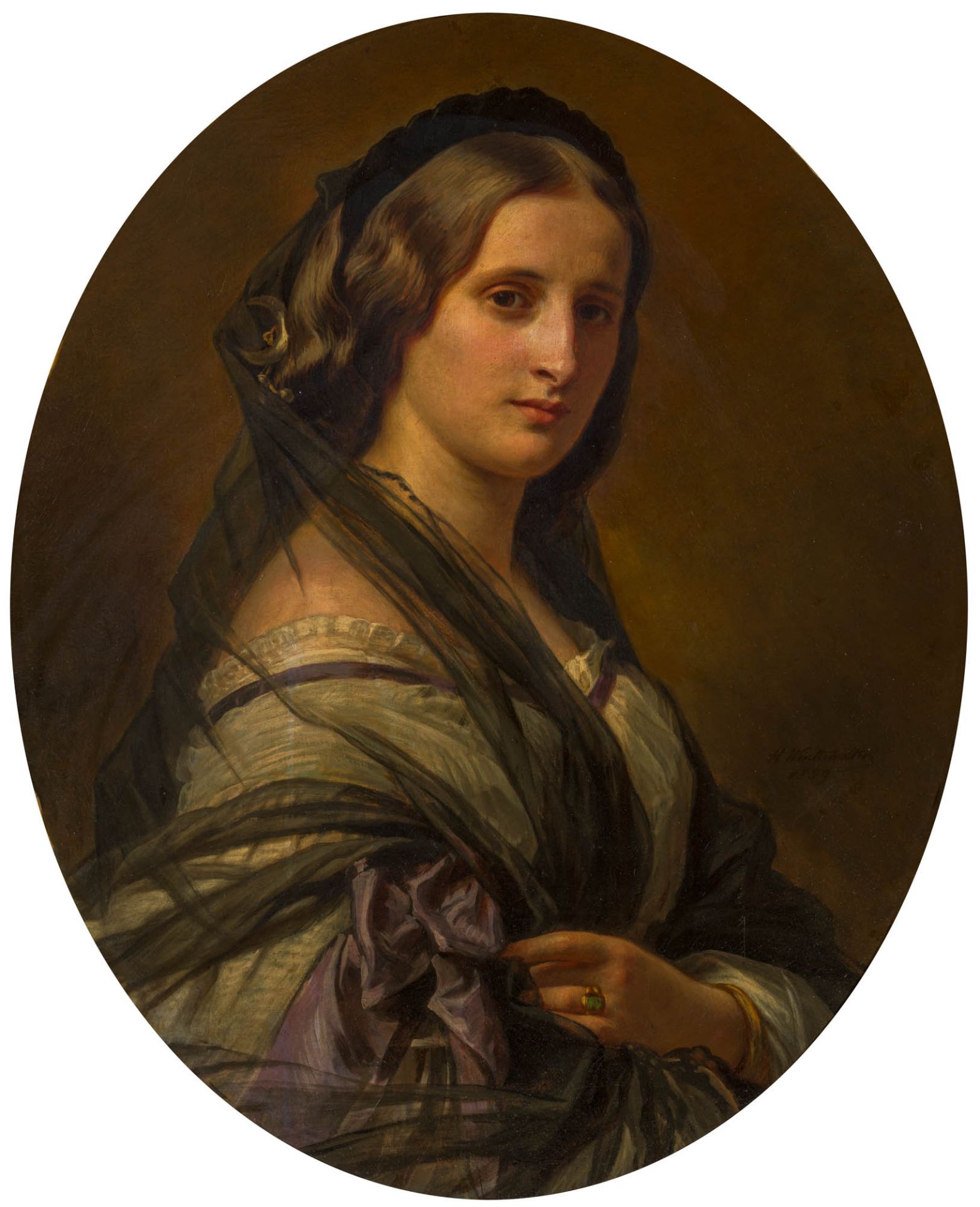 Hermann Winterhalter 1808-–1891 Bildnis einer Aristokratin als Diana 1859 Öl auf Leinwand unten