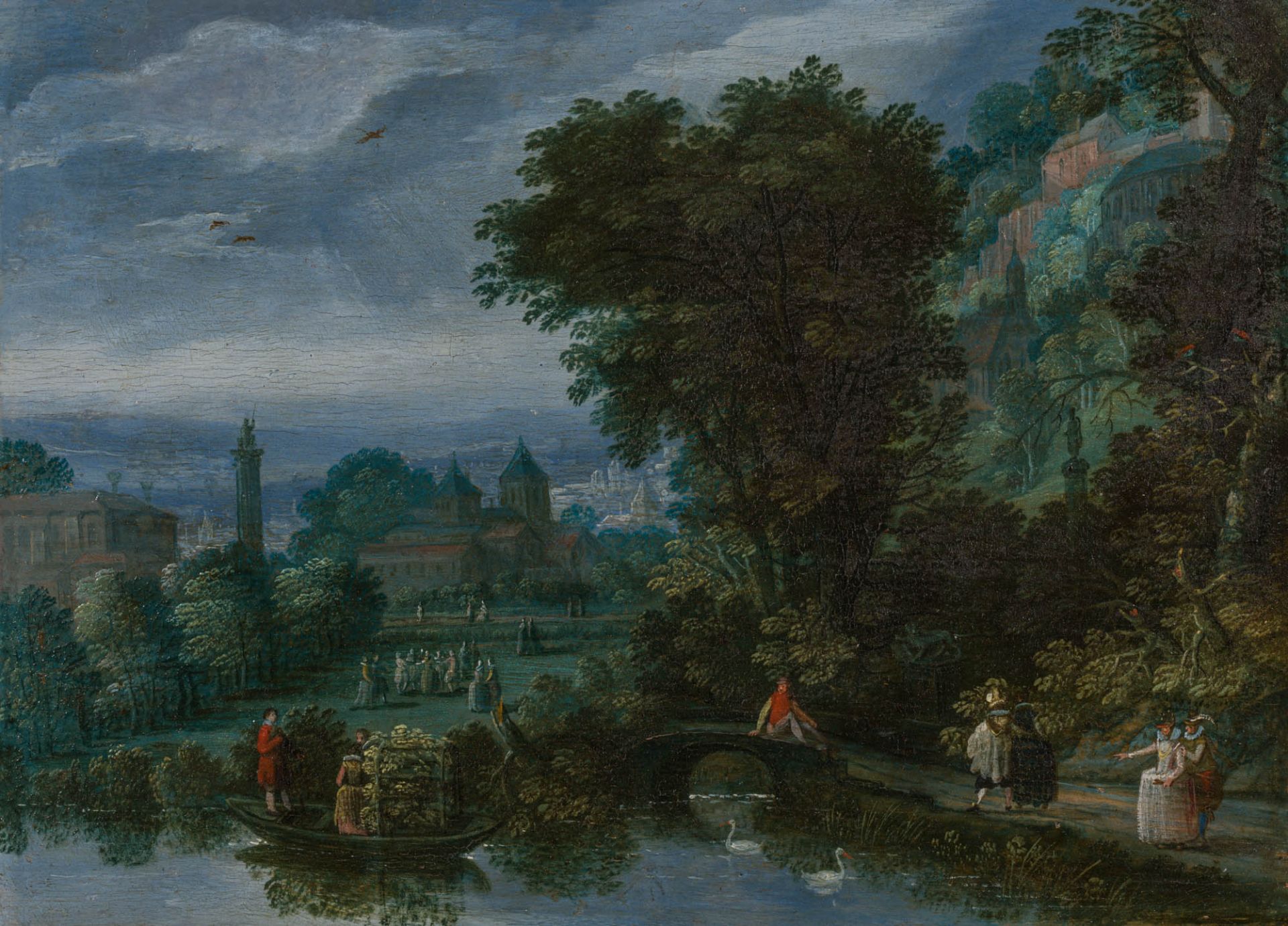 Adriaen van Stalbemt 1580–1663 Umkreis Leben am Fluss Öl auf Holz 20 x 27,5 cm