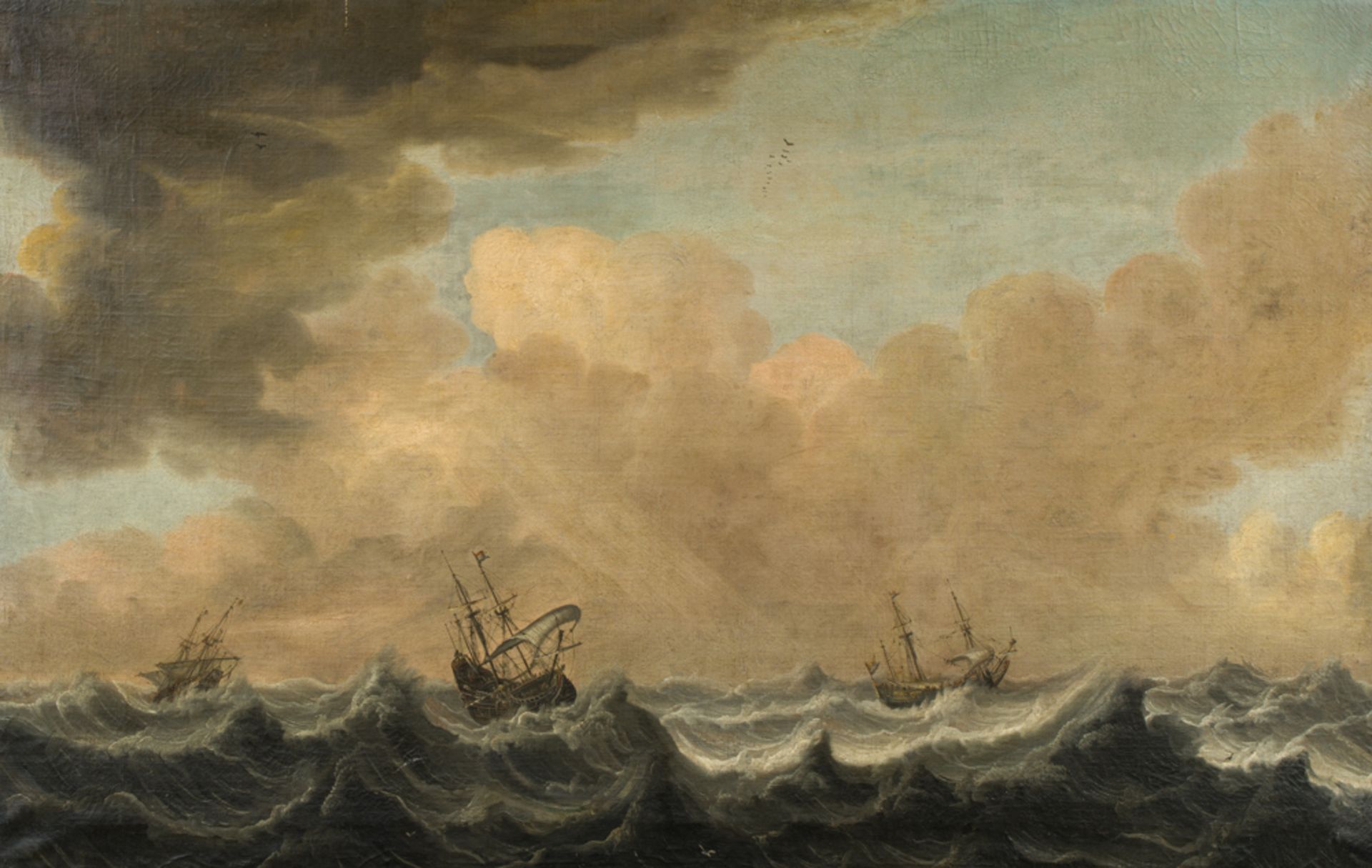 Willem II. van de Velde 1633–1707 zugeschrieben Stürmische See Öl auf Leinwand 100 x 157
