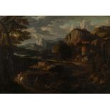 Italienische Schule 17. Jh. Landschaft mit Reiter Öl auf Leinwand 56 x 77 cm