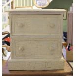 A SMALL TWO-DRAWER BEDSIDE UNIT with craquelure paint effect