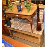 A LATE 19TH CENTURY SOFTWOOD WASHSTAND with tiled back and marble top supported on ring turned