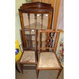 A FLOOR STANDING GLASS FRONTED DISPLAY CASE, together with two single bedroom type chairs