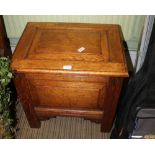 AN OAK PLAIN PANELLED SMALL SIZED BOX COFFER