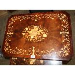 AN INLAID FANCY NEST OF THREE TABLES Italian made, the smallest being a musical box