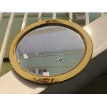 AN OVAL BEVEL PLATE WALL MIRROR in Oriental design lacquer frame