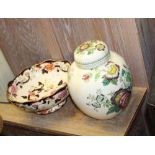 A MASONS IRONSTONE PEDESTAL BOWL together with a Masons ginger jar & cover and a studio pottery vase