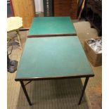 TWO WOODEN FRAMED GREEN BAIZE TOPPED FOLDING CARD TABLES