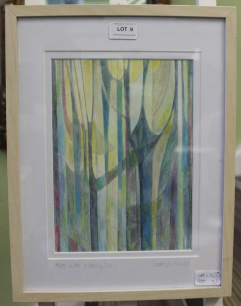 CAROL A. PROCTOR 'Trees, with morning sun', a modernist watercolour, together with another - Image 5 of 9