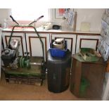 A LARGE PETROL DRIVEN RANSOMES 24 LAWNMOWER and a selection of accessories and spare parts