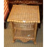 A WOVEN WICKER & BAMBOO CONSERVATORY SIDE TABLE fitted with a single drawer