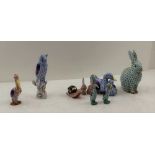 A COLLECTION OF NINE HEREND OF HUNGARY HAND PAINTED BIRD AND ANIMAL FIGURINES, to include; a