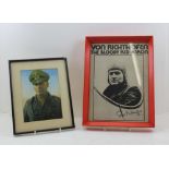 TWO FRAMED PICTURES OF GERMAN MILITARY CHARACTERS; General Erwin Rommel 18cm x 14cm and Baron