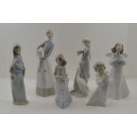 A COLLECTION OF SIX LLADRO CERAMIC FIGURES, to include a Shepherdess, 28cm high, a goose girl, a