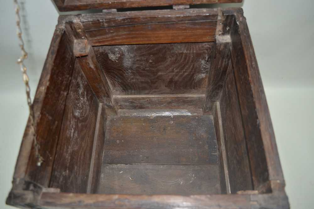 AN OAK HINGED LIDDED BOX, assembled from early 18th century panels, 41cm x 39cm x 48cm high - Image 3 of 7