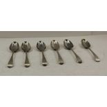 JOHN LAMBE A SET OF SIX GEORGE III SILVER TABLE / SOUP SPOONS, Hanoverian handles, engraved monogram