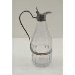 GEORGE GRAY A VICTORIAN SILVER MOUNTED OIL / VINEGAR CONDIMENT JUG, hinged cover pouring lip, with