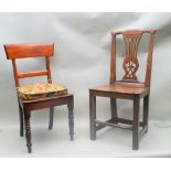 A 19TH CENTURY SINGLE CHAIR with pierced splat back and panel seat, together with one other panel