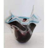 A LARGE MURANO STYLE GLASS HANDKERCHIEF VASE, highest point 36cm high