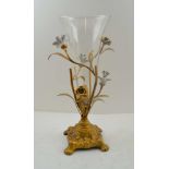 A FIRST QUARTER 20TH CENTURY FRENCH VASE having trumpet shaped glass bowl, housed in a gilt metal