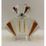 AN ART DECO DESIGN SCENT BOTTLE, the body and stopper of fan form in clear and amber glass, 22cm