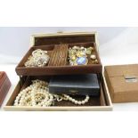 THREE VARIOUS JEWELLERY BOXES CONTAINING AN ASSORTMENT OF COSTUME JEWELLERY, to include a pearl