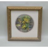 COLIN NEWMAN A Watercolour study of a floral display within a Church interior, 14cm in diameter,