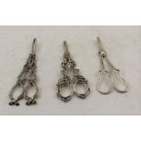 THREE PAIRS OF EARLY 20TH CENTURY SILVER PLATED GRAPE SCISSORS, one pair cast fruiting vine