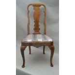 A 19TH CENTURY STRIPPED WALNUT QUEEN ANNE DESIGN SINGLE CHAIR, with inverted serpentine front, 104cm
