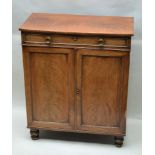 A 19TH CENTURY MAHOGANY CABINET, fitted single drawer over two cupboard doors, with beaded