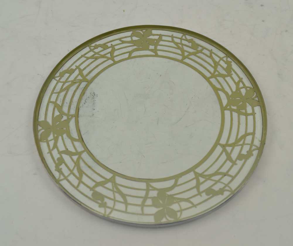 A SILVER OVERLAID GLASS TEAPOT STAND, Art Nouveau, iris decoration, 17.5cm in diameter - Image 2 of 3