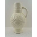 A MOULDED STONEWARE BULBOUS WATER JUG, Powell and Bishop 1878 reg. with chain-link and entwined