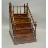 A MODERN CRAFTSMAN MADE MODEL OF A STAIRCASE, having turned wood and brass gallery and
