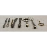 A COLLECTION OF MISCELLANEOUS ITEMS to include; two mid 19th century silver bladed butter knives,