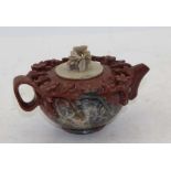 A CHINESE CARVED SOAPSTONE SAKI TEAPOT, 8cm high