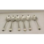 RICHARD REDRICK, A SET OF SIX GEORGE III TABLE / SOUP SPOONS, feather edged old English handles,