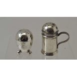 A VICTORIAN SILVER KITCHEN PEPPER, Birmingham 1894, together with an egg shaped pepper, Sheffield